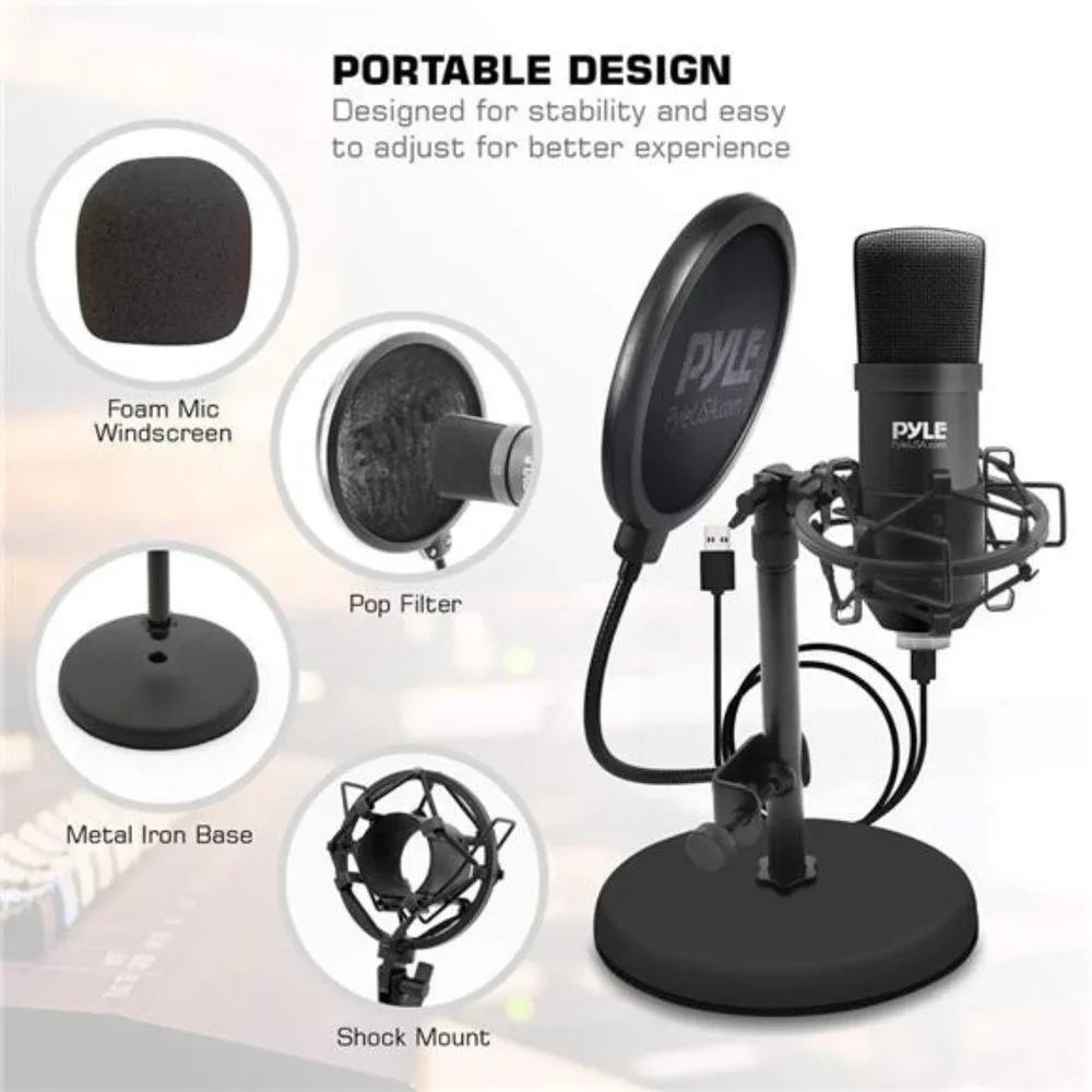USBMicrophone Podcast Recording Kit-Audio Cardioid Condenser Mic w/Desktop Stand